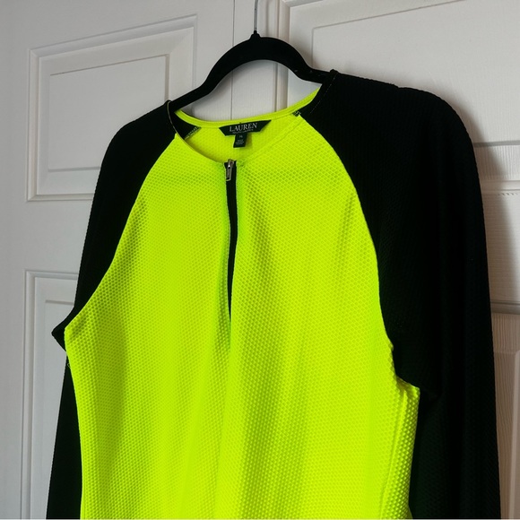 LRL Lauren Ralph Lauren Neon Yellow Black Quarter Zip Long Sleeve Top Size XL - Picture 5 of 8